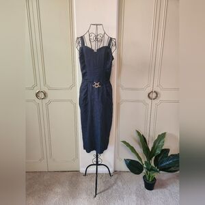 Vintage Stop Staring! Dark Blue Sleeveless Wiggle Dress Size Large